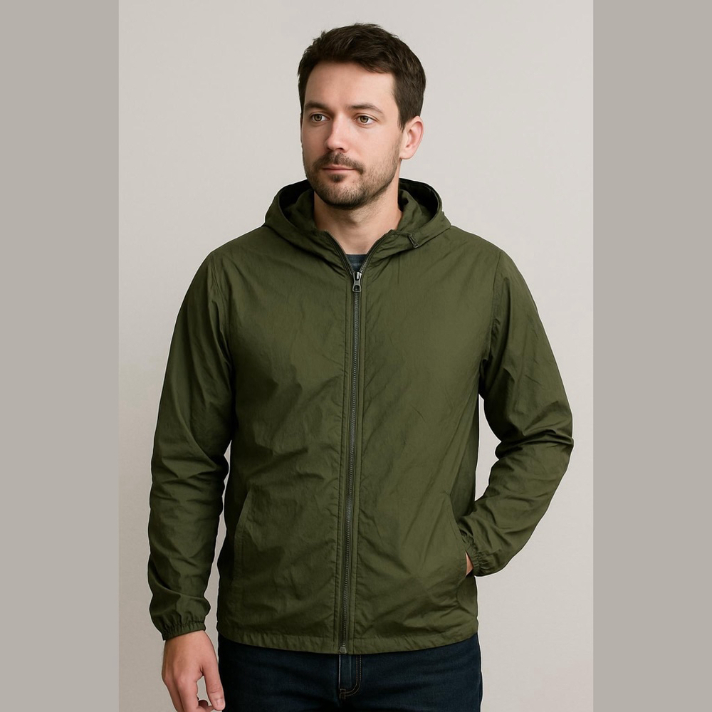 Mountain Club Men Large Olive Green Windbreaker Jacket
